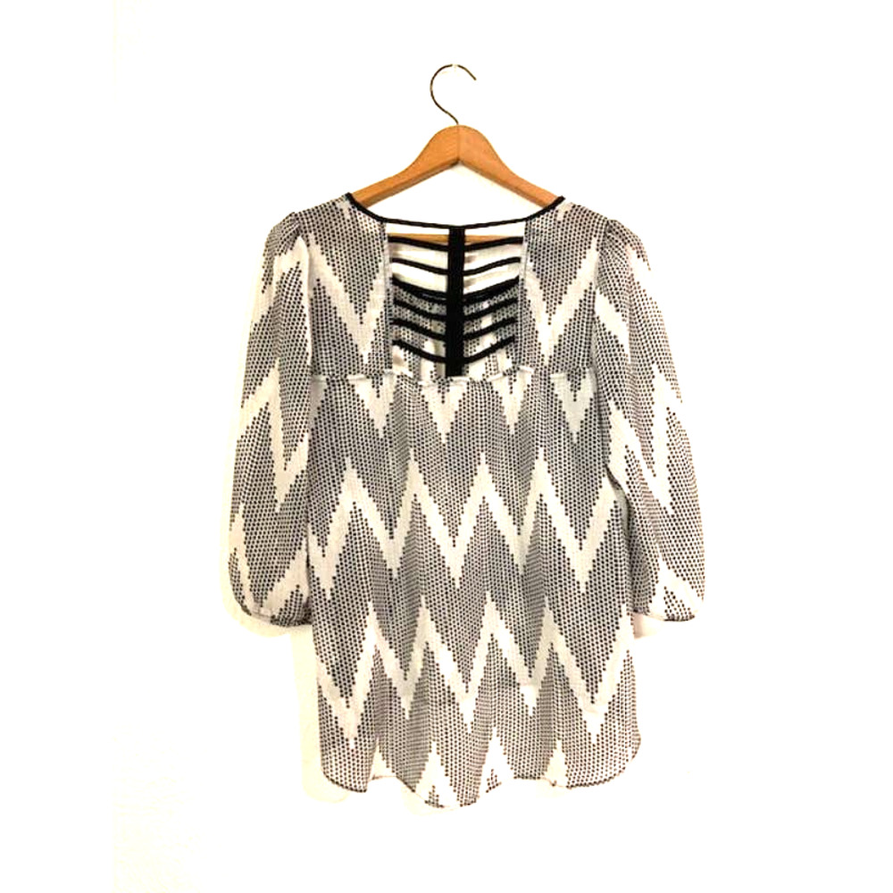 Black and White Sheer Loose Fitting Top - A. Byer - Women's M